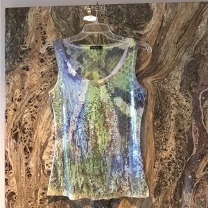 David Cline Iridescent Sequin Tank Top in Green and Blue Hues